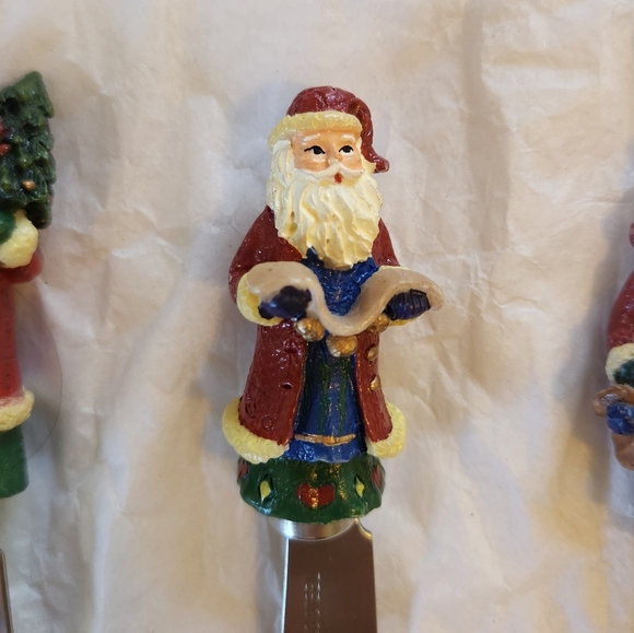 Santa Claus Christmas Rustic Cheese Spreader Knife Set Charcuterie Vintage 1990s - Picture 3 of 8
